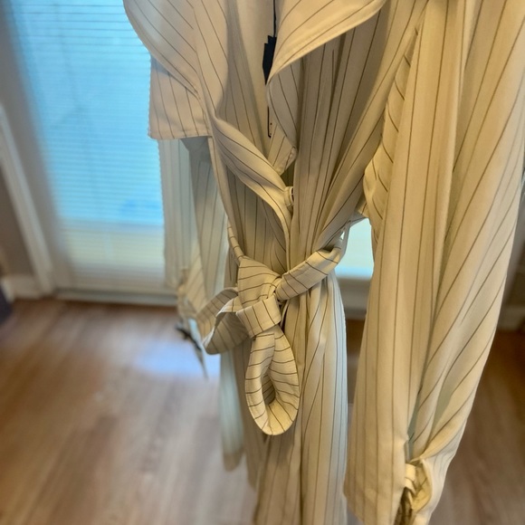 BCBG maxazria pinstripe white trench coat with belt black white aurora size M - Picture 9 of 12